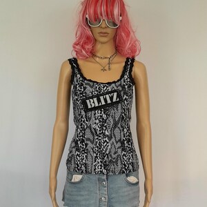 Blitz Punk Band / Tank Top / Hand Stitched Patch / Punk Rock Girl / Black Lace Trim / Snake Print / Camo Print / Unique / One Of A Kind