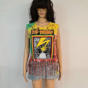 Jedyna w swoim rodzaju / Koszulka Bad Brains / Naszywka szyta ręcznie / Koszulka z frędzlami i mięśniami / Punk Rock Girl / Thrash / Reggae / OOAK / Unikatowy / Jedyny w swoim rodzaju