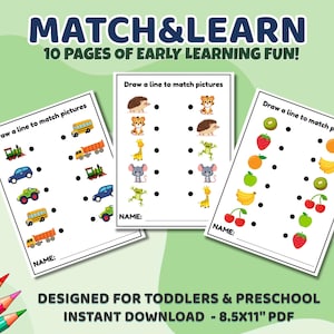 Matching Worksheets for Toddlers |  Printable Busy Book Pages | Preschool Learning Activities PDF | Sort & Match Game