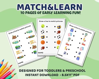 Matching Worksheets for Toddlers |  Printable Busy Book Pages | Preschool Learning Activities PDF | Sort & Match Game