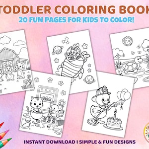 Dibujos para colorear de animales de granja / PDF fácil para niños pequeños / Hojas de trabajo imprimibles divertidas / Aprendizaje de la granja para niños en edad preescolar y preescolar