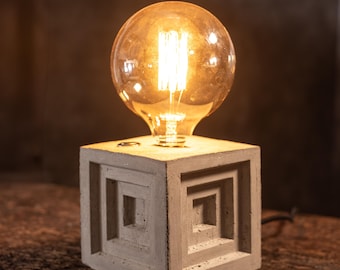 Industrial Concrete Table Lamp FORMA with Switch | Vintage Edison Bulb Table Light Minimalist Modern Industrial Lighting for Home or Office