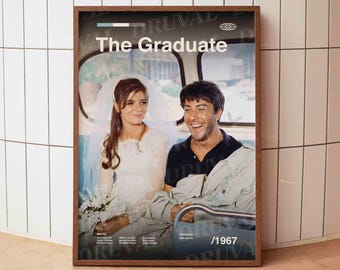 The Graduate Poster, Dustin Hoffman Print, 1967 New Hollywood Film Art, Minimalist Cinema Decor, Cinephile Gift