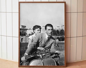 Audrey Hepburn Gregory Peck Print, Roman Holiday Film Still, 50s Rome Romance Photo, Classic Cinema Portrait, Gift for Her