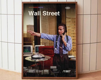 Wall Street 1987 Film Vintage Filmplakat - Michael Douglas American Kino Minimalist Midcentury Wand Kunst Druck - Wohnkultur
