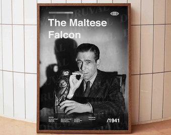 Der maltesischer Falke Poster, Humphrey Bogart Druck, Film Noir Wandkunst, John Huston Filmplakat, Cinephile Geschenk
