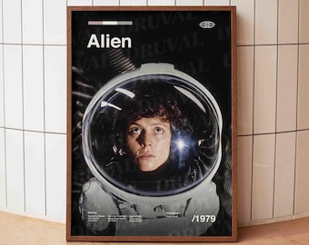 Alien Poster Druck, Minimalistische Sci Fi Horror Wandkunst, Retro Space Movie Dekor, Ridley Scott, Sigourney Weaver