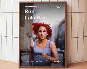 Run Lola Run Poster, Franka Potente, Tom Tykwer, Kultkino, Mid Century Minimalist Wandkunst
