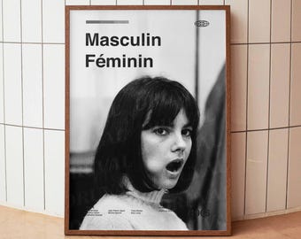 Masculin Feminin Vintage Movie Poster - Jean-Luc Godard Midcentury Wall Art Print