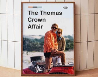 Das Thomas Crown-Affärenplakat, Thomas Crown-Charakter, Norman Jewison-Filmstil, klassische Überfallästhetik, minimalistisches Filmplakat