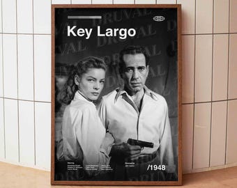 Póster de película vintage de Humphrey Bogart y Lauren Bacall, Key Largo, 1948.