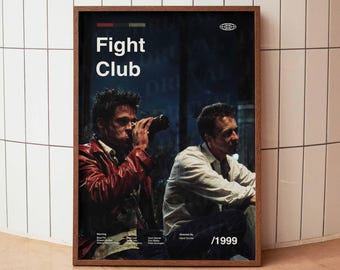 Fight Club Movie Poster, Brad Pitt Edward Norton Print, 90s Cult Film Wall Art, Minimalist Cinema Decor, Film Lover Gift