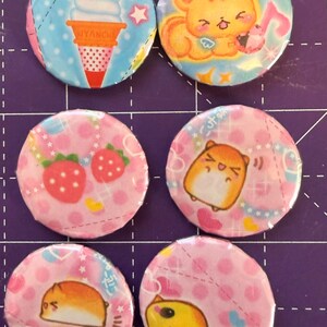 1” pinback button set of 6 made from cute Japanese y2k stationary