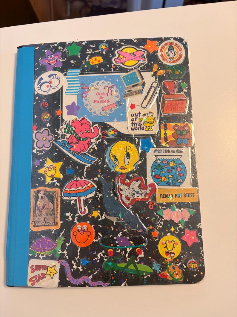 Iridescent 90s Stickered Blank Composition Notebook - Etsy
