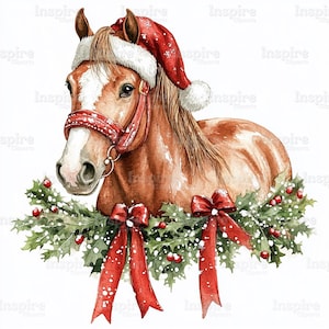 15 Holiday Horse Clipart, Rural Creature Clipart, Printable Watercolor, High-Quality JPGs, Papercraft Junk Journal, Digital Craft