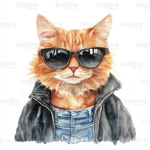 15 Trendy Cat Clipart, Vintage Cat Illustrations, Cool Kitten, Printable Watercolor clipart, High Quality JPG, Digital download, Paper craft