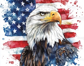 Patriotic Eagle Clipart Set, 15 USA Flag, Independence Day, Printable Watercolor, High-Quality JPGs, Papercraft Junk Journal, Digital Craft