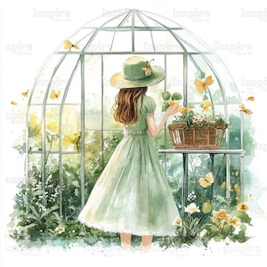 15 clipart de estufa caprichosa em aquarela, JPGs de alta qualidade para planejadores digitais, artesanato em papel, diários DIY, download instantâneo