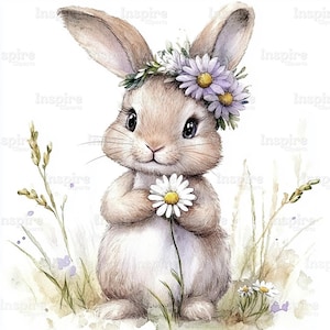 15 Floral Rabbit Clipart, Flower Bunny Graphics, Printable Watercolor clipart, High Quality JPGs, Digital download, Paper craft
