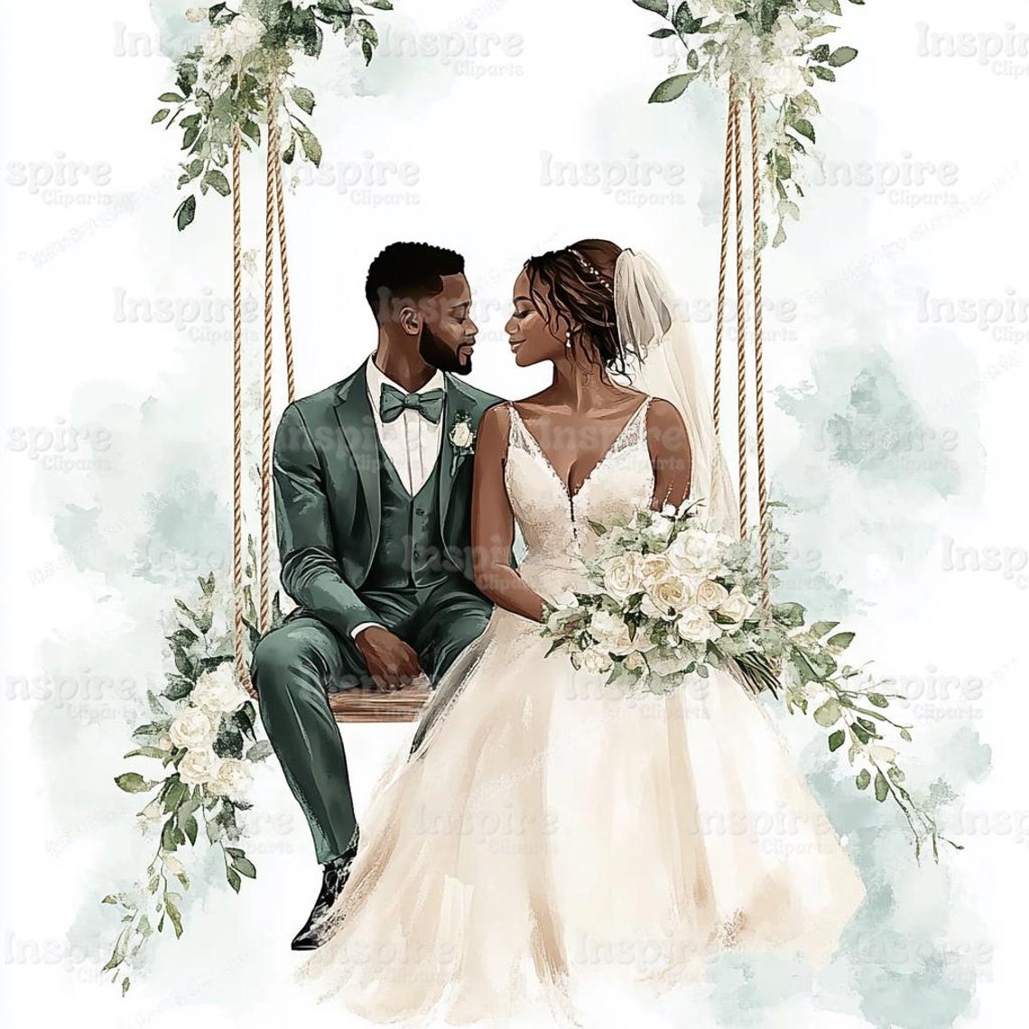 African Wedding Couple Clipart: Watercolor Bride and Groom (jpgs) - Etsy