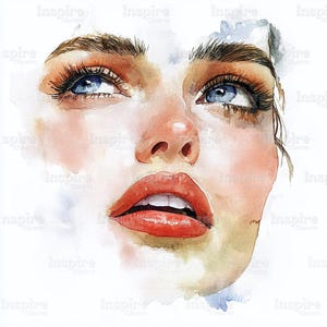 15 Female Face Clipart, Female Eyes Graphics, Woman Expressive Face, Printable Watercolor, High-Quality JPGs, Papercraft, Junk Journal
