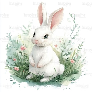 15 Bunny Clipart Illustrations, Bunny with Flowers, Easter, Printable Watercolor clipart, High Quality JPG, Digital download, Paper craft