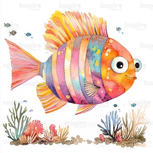 15 Clipart poisson original, art aquatique humoristique, aquarelle Clipart JPG, journal indésirable, scrapbooking, fabrication de cartes, téléchargement numérique