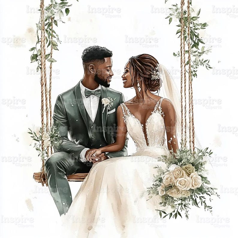 African Wedding Couple Clipart: Watercolor Bride and Groom (jpgs) - Etsy