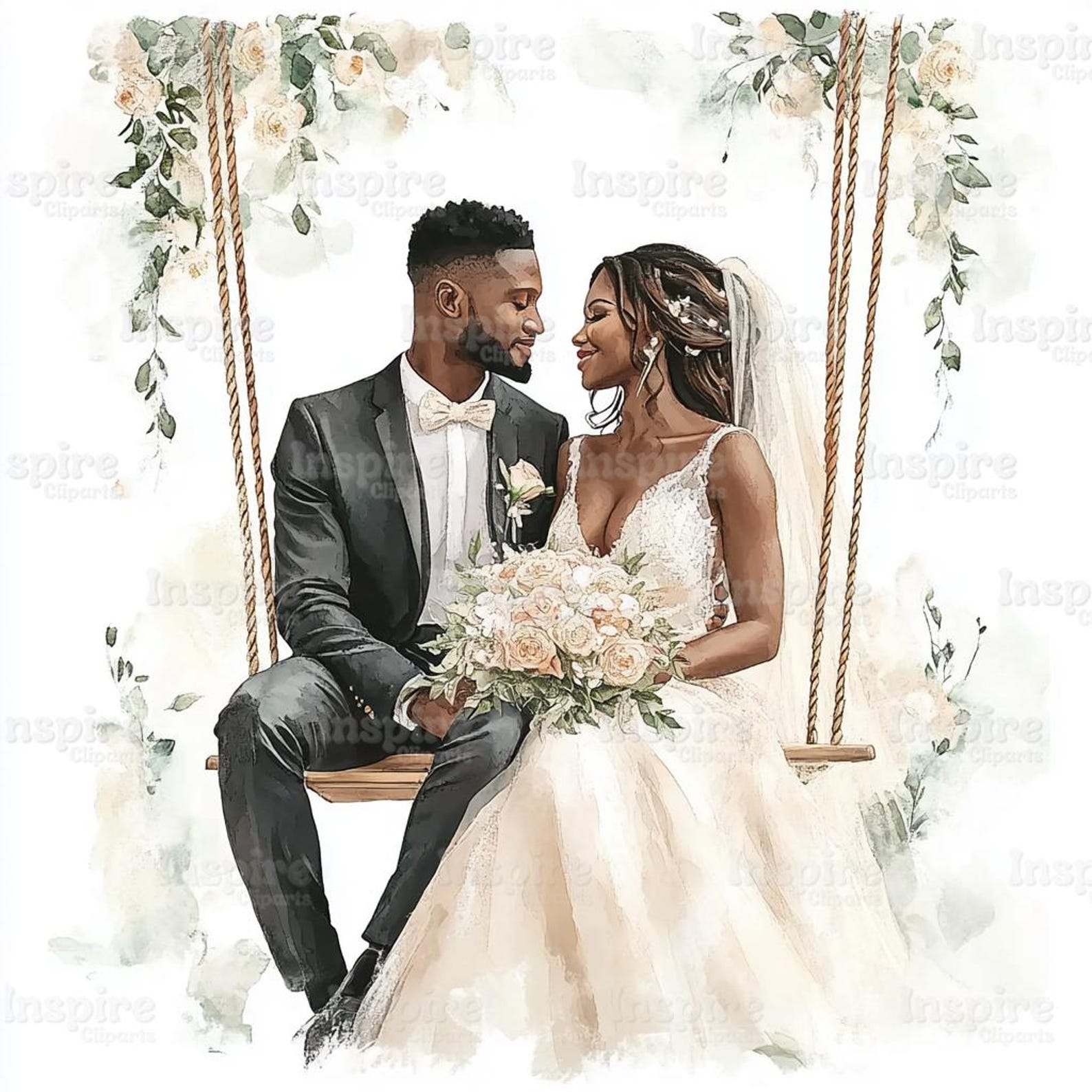 African Wedding Couple Clipart: Watercolor Bride and Groom (jpgs) - Etsy