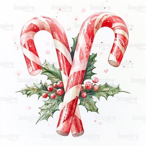 15 Christmas Candy Cane Clipart Images, Christmas Greeting Card, Sweet Christmas, Printable Watercolor, High-Quality JPGs, Papercraft