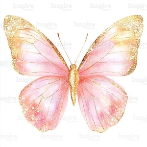 20 clipart de borboleta rosa dourada, impressões em aquarela de alta qualidade, download digital para artesanato em papel e diários de lixo, decoração de arte de parede