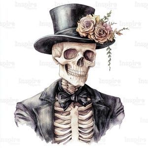 15 Halloween Skeleton Illustrations, Skull Art, Printable Watercolor clipart, High Quality, Digital download, Paper craft, junk journals