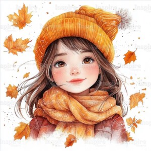 14 imágenes prediseñadas de chicas alegres, temática otoñal, chica linda, temporada de otoño, acuarela imprimible, archivos JPG de alta calidad, manualidades de papel, diario basura, manualidades digitales