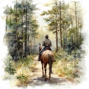 16 Horse Rider in Forest Clipart | Majestic Woodland Equestrian Scene | Printable Watercolor clipart | High Quality JPGs | Paper craft