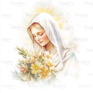 15 imágenes prediseñadas de la Virgen María, imágenes prediseñadas de tarjeta de Pascua, imágenes prediseñadas de acuarela imprimibles, archivos JPG de alta calidad, descarga digital, manualidades de papel, diarios basura