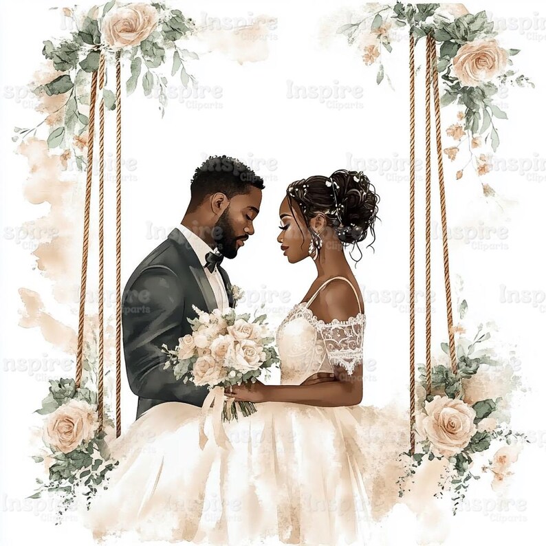 African Wedding Couple Clipart: Watercolor Bride and Groom (jpgs) - Etsy