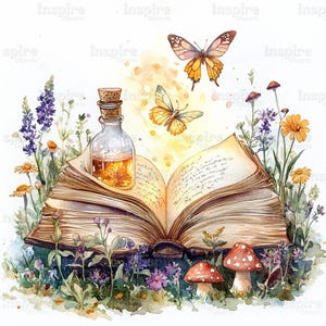 15 Enchanted Clipart, Fairy Tale Magic Book Clipart, Magical Fairy Book Clipart, Printable Watercolor clipart, High Quality JPGs