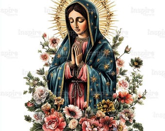 15 Our Lady of Guadalupe Clipart Collection, Virgin Mary in Prayer, Printable Watercolor, High-Quality JPGs, Papercraft Junk Journal