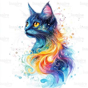 15 Abstract Cat Clipart, Whimsical Feline Illustration, Printable Watercolor clipart, High Quality JPGs, Digital download, Paper craft