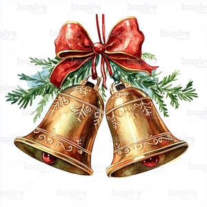 15 Christmas Bell Clipart Designs, Golden Bell Artwork, Jingle Bell, Printable Watercolor, High-Quality JPGs, Papercraft Junk Journal
