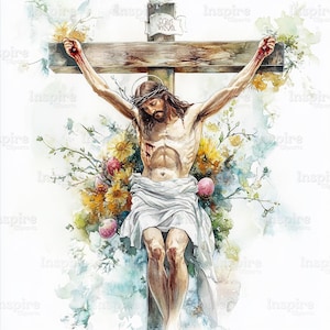 Savior Illustration Clipart, Crucifixion Scene Clipart, Printable Watercolor clipart, High Quality JPGs, Digital download, Paper craft