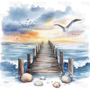 20 Clipart tempête océanique, clipart maritime, clipart pont de mer, clipart aquarelle imprimable, fichiers JPG de haute qualité, téléchargement numérique, créations en papier