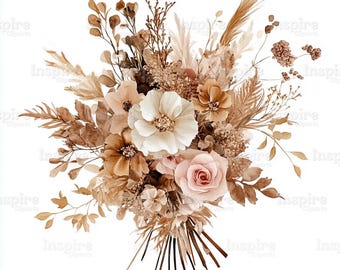 Boho Flowers Clipart: 20 Elegant Watercolor Bouquets for Wall Art, Printables, High-Quality Paper Craft, and Junk Journals.
