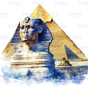 15 Sphinx and Pyramid Clipart, Egyptian Illustration, Printable Watercolor clipart, High Quality JPGs, Digital download, Paper craft