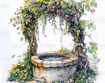 15 Fairy Well Clipart Set, Enchanted Garden Well, Printable Watercolor clipart, High Quality JPGs, Digital download, High Resolution