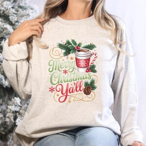 Christmas Sweater Merry Christmas Yall Sweatshirt Holiday Jumper Festive Crewneck Christmas Sweater Gift Christmas Top