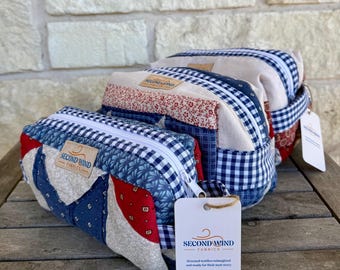 Vintage Quilt Zippered Pouch | Upcycled Cosmetic/Travel Bag