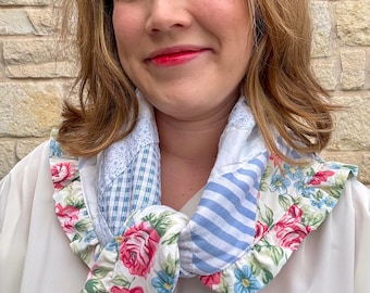 Vintage Quilt Bandana Neck Scarf with Ruffle