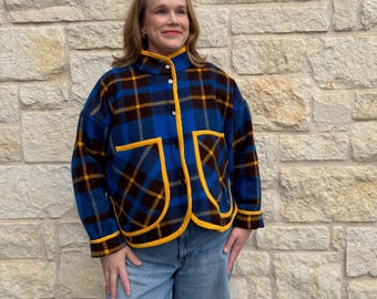 Upcycled Vintage Navy & Yellow 100% Wool Jacket | Size Large