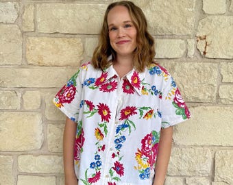 Upcycled Vintage Floral Tablecloth Top, Large to XL